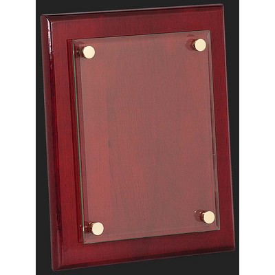 Floating Glass with Rose Wood Piano Finish Plaque Award 8'' x 10''