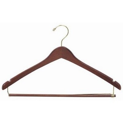 Contoured Wooden Walnut Suit Hanger w/Locking Bar