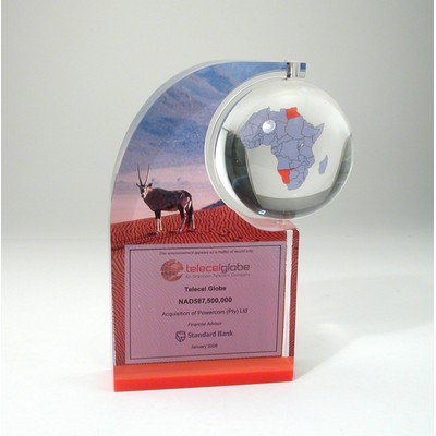 3" Spinning Globe Lucite® Embedment Award in Base (4" x 7" x 1 1/4")