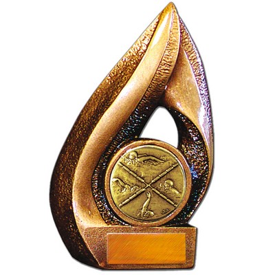 Stock Flame 7" Trophy with 2" Swimming Female Coin, Engraving Plate