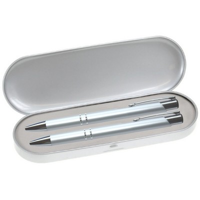 JJ Series Pen and Pencil Gift Set in Silver Tin Gift Box with Hinge Cover - Silver pen