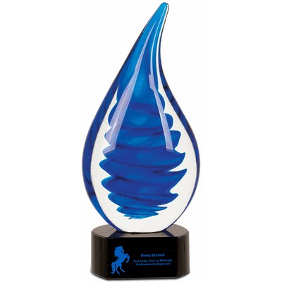 10 1/4" Blue Twist Rain Drop Art Glass Award