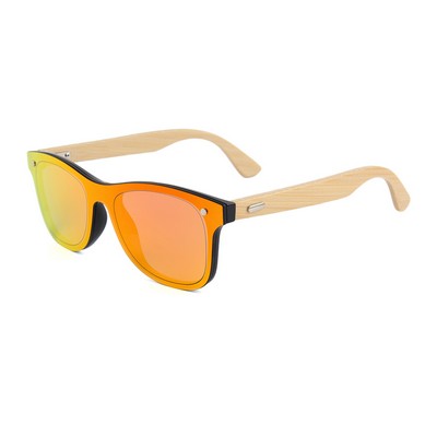 Bamboo Sunglasses - Red Mirror Lenses - Black Frames