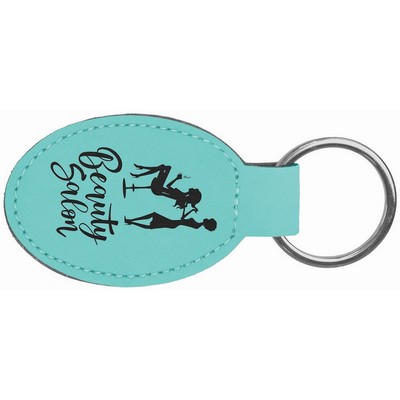 3" x 1.75" Oval Teal Leatherette Keychain