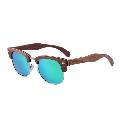 Walnut Wood Sunglasses - Green Mirror Lenses - Walnut Wood Frames