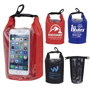 7" W x 11" H "The Navagio" 2.5 Liter Water Resistant Dry Bag With Clear Pocket Window (Overseas)