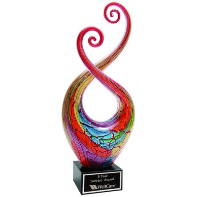 14" Multi-Color Twist Art Glass Award with Black Base