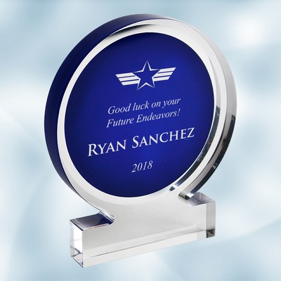 Blue Acrylic Circle Award w/ Base