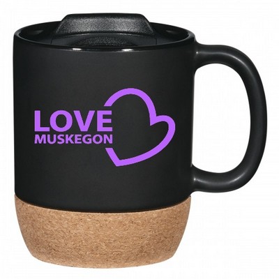 14 Oz. Black Matte Mug With Natural Corky Bottom And Pp Slide Closure