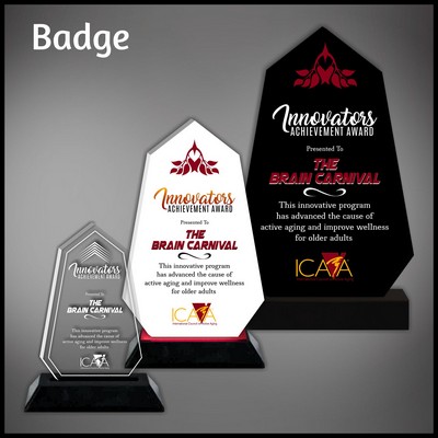 10" Badge Clear Acrylic Award with a Black Wood Base