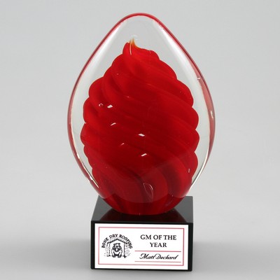 Red Swirl Egg Award w/Black Glass Base