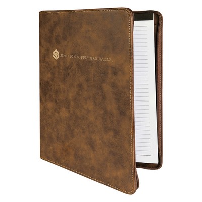 9½" x 12" Leatherette Rustic/Gold Portfolio with Zipper