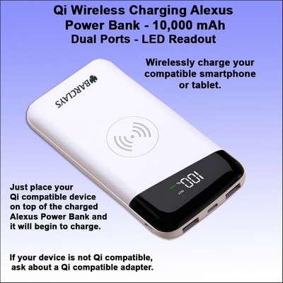 Qi Wireless Charging Alexus Power Bank 10000 mAh - White