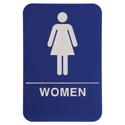 Kota Pro ADA 6" x 9" Blue/White Women Accessible Restroom Sign