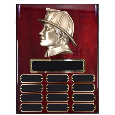 Fireman Head on Piano Finish Cherry Board Plaque (9" x 12")