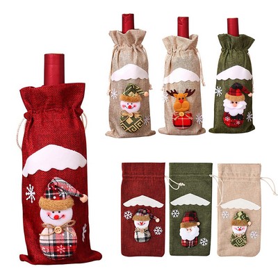 Christmas Party Burlap Wine Bag With Drawstring