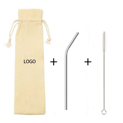 8.5" Steel Straw w/Brush & Jute Bag