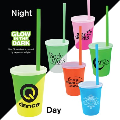 12 Oz. Nite Glow Stadium Cup/Straw/Lid Set