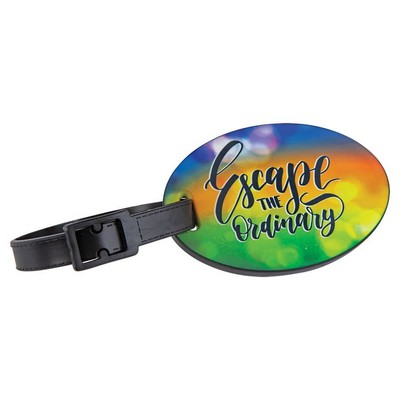 Sublimatable Polymer Oval Luggage Tag w/ Black Edge & Strap