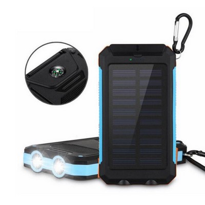 10000mAh Lithium Solar Power Bank w/LED Flashlights & Compass - CE/FCC/RoHs/UN38.3 Compliant