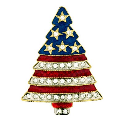 Rhinestone Patriotic Christmas Tree Pin