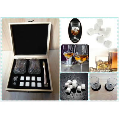 Whiskey 8 pcs Stones Wood Box Gift Set