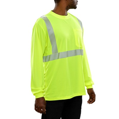 Birdseye Knit Long Sleeve Pocketed T-Shirt -3M™ Scotchlite™ Reflective/Fluorescent Yellow-Green