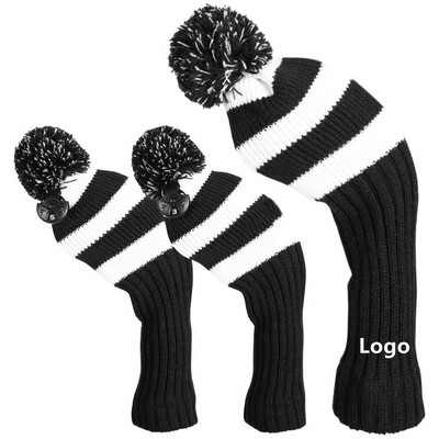 Knitted Golf Club Head Covers with Rotating Number Tags 3 Packs