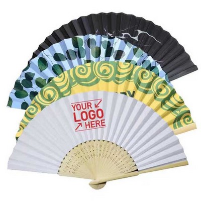 Full Color Folding Paper Fan w/ Bamboo Handle(1 Side Paper)