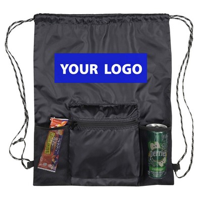 Drawstring Tote Bag With Dual Outside Packets