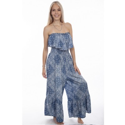 Paisley Print Jumpsuit w/Ruffled Top