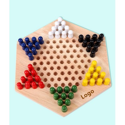 Traditional Hexagon Wooden Chinese Checkers Family Board Game Set for Six Players