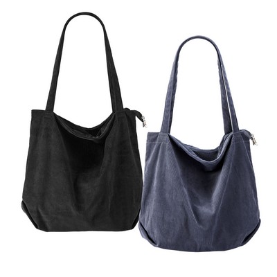 Women Corduroy Tote Bag Zipper Casual