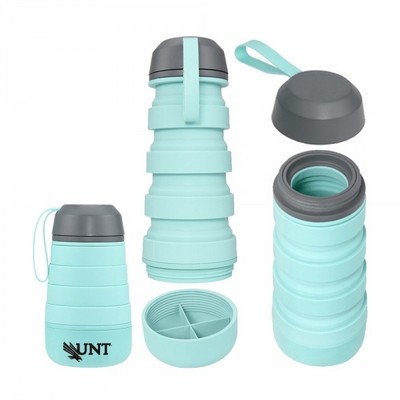 Silicone Collapsible Water Bottle with Pill Case-13.5 Oz.