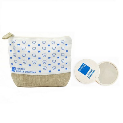 Cotton Linen Bag Wheat Straw Mirror Cosmetic Bag Beauty Set