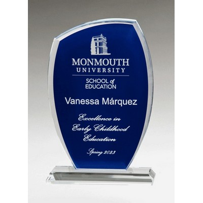 Tidal Series Glass Award w/ Blue Painted Background & Clear Glass Base (5 " x 7-1/2 ")