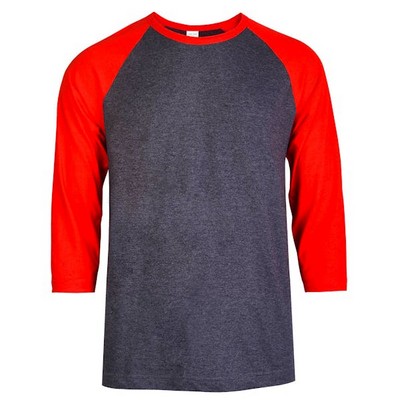 Men's 3/4 Sleeve Baseball T-Shirt - 3XL, Red/Charcoal (Case of 20)