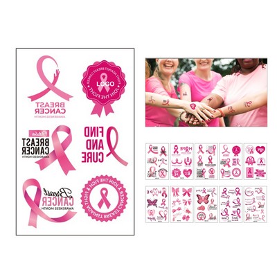 Custom Pink Ribbon Temporary Tattoos 1 Sheet