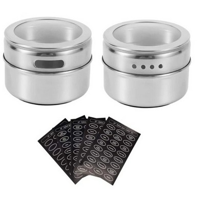 Stainless Steel Magnetic Spice Jars with Spice Labels