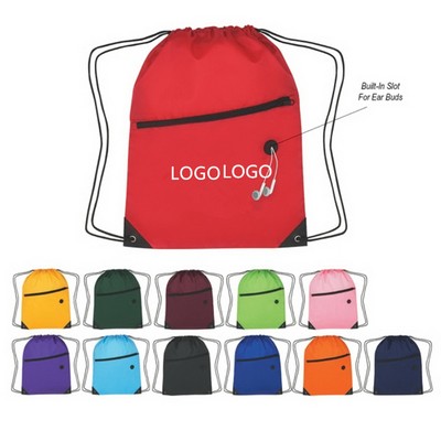 18" Drawstring Backpack w/Front Zipper Pocket