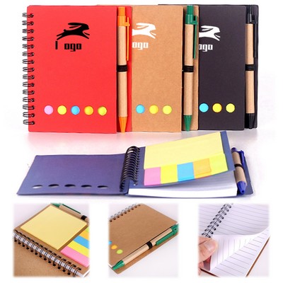 Sticky Notes Spiral Notebook W/ Ballpoint Pen