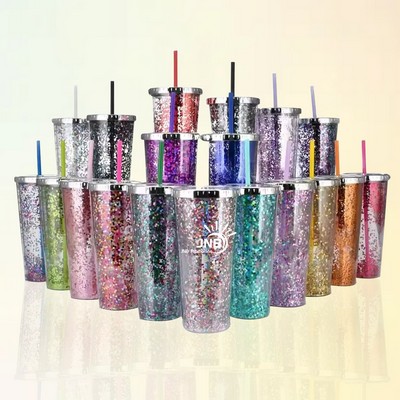 Glitter-Infused Tumblers with Straws - 24 Oz.