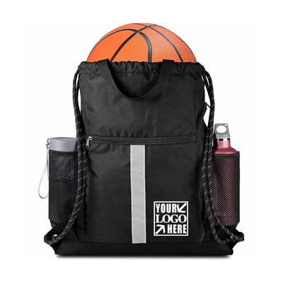 Sports Drawstring Bag With Shoe Compartment Bottle Holder