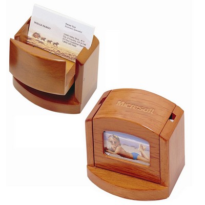 Cherry Finish Pop-up Business Card Box w/Picture Frame