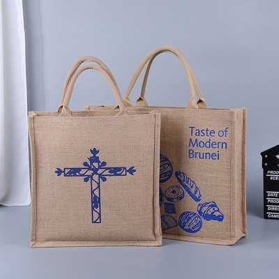 Classic Burlap Jute Tote Bags With Handles Reusable