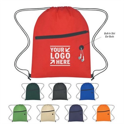 Drawstring Backpack with Front Zipper Pocket