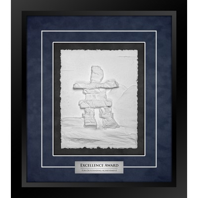 Inukshuk (Black/Blue) - Cast Paper Sculptured Art - Shadowbox Award 14.5"x16.25"