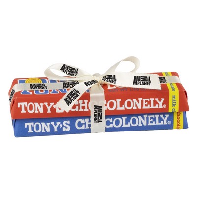 Tony's Chocolonely® Small Chocolate Bar 2 Pack w/ Custom Ribbon (Milk Chocolate & Dark Chocolate)