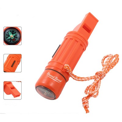 5-in-1 Orange Survival Compass With Whistle