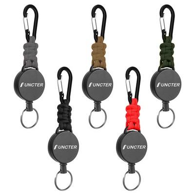 Telescopic Wire Rope Anti-Thief & Anti-Lost Keychain W/ Flat Carabiner Colorful Paracord